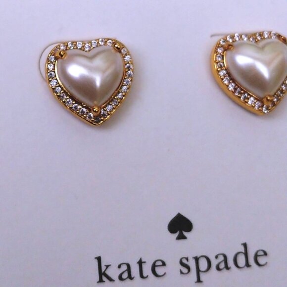 Kate Spade My Love Cream & Gold Pearl Heart Stud Post Earrings w/CZs NWT - Picture 4 of 5